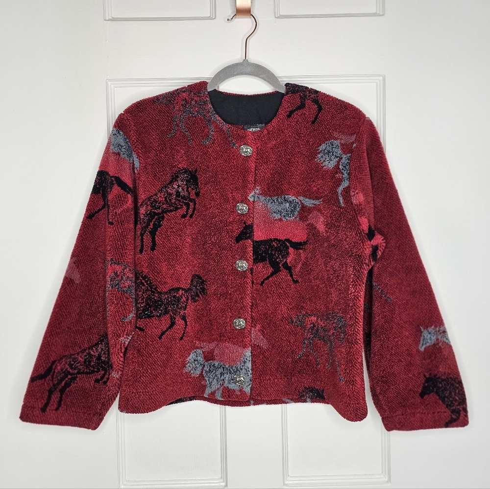 VTG 90s Windhorse Galloping Horses Fleece Jacket